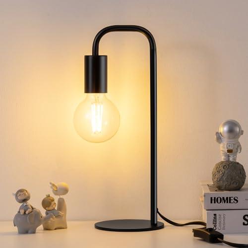 Iporovon Industrial Table Lamp for Bedroom, Small Table Lamps for Bedside with Wire Switch, E26 Socket Base, Modern Nightstand Lamp for Living Room, Reading, Office, Bulb Not Included., Black 