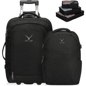 Hynes Eagle 2 in 1 Travel Backpack 22 inches Carry on Luggage 63L Rolling Backpack for Men Women with Packing Cubes 3PCS Set, Black