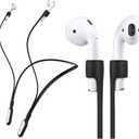 Compatible with for Airpods Pro 3 Strap, Silicone Anti-Lost Neck Strap Wire Cable Connector Sports Neckband for Airpod Pro 3/2/1, Airpods 4, 3, 2, 1, Black with White (S - No magnetic)