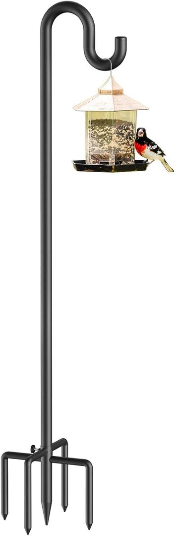 Forlogic Bird Feeder Pole 76 Inches Shepherd Hooks for Outdoor, Heavy Duty Bird Feeder Pole for Garden Decor, Black Shepherd Stand for Plant Baskets Wind Chime with 5 Base Prongs