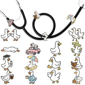 Qunclay 14 Pcs Goose Stethoscope Charms for Nurse Adjustable Funny Stethoscope Accessories Nurse Week Gifts for Doctor Nursing Graduation