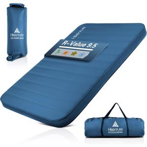 Hikenture 4 INCH Thick Self Inflating Sleeping Pad 9.5 R Value, Comfort Plus Camping Mattress with Pump Sack, Inflatable Foam Insulated Camping Pad, Camping Mat 4-Season (Light Blue, Double (80"52"))
