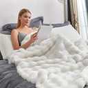 Cozy Bliss Faux Fur Throw Blanket for Couch, Fuzzy Soft Plush Thick Bubble Blanket for Sofa Bedroom Living Room, 60 * 80 Inches Cream White
