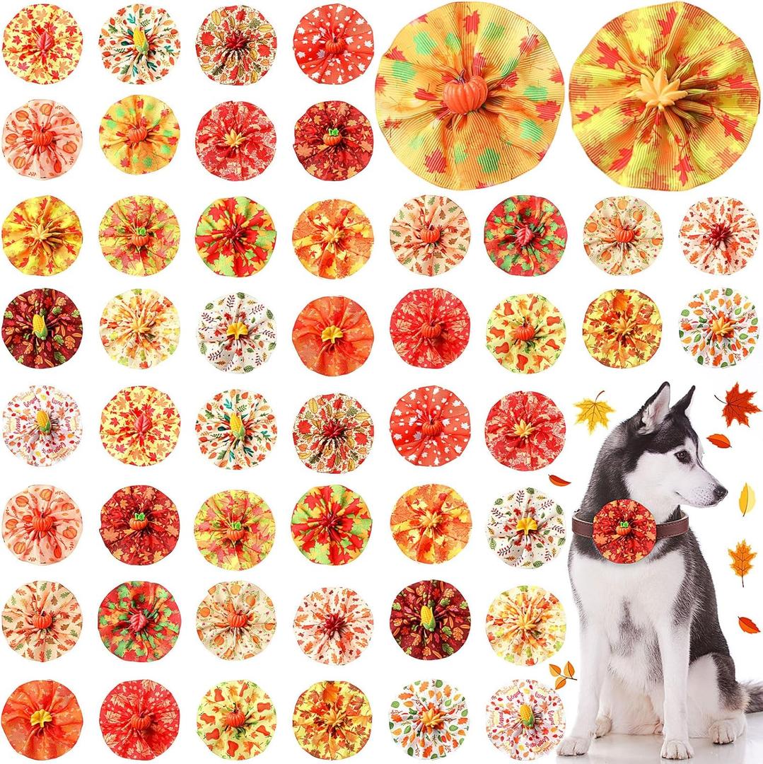 50 Pcs Collar Bows for dogs Bow Ties Flowers Charms Attachment for Small Medium Large Dogs Cats Collar Accessories Summer Party Costumes