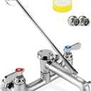 Commercial Mop Sink Faucet Service Sink Faucet with 6-1/2" Vacuum Breaker Spout, Wall Mount 8" Adjustable Center, with 3/4" Hose Thread, Pail Hook, Chrome-Plated for Utility, Laundry, Garden