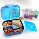 KARRICO Leakproof Lunch Box 3-Compartment Bento Box, Cooler Pack & Adjustable Divider, Extra Large & BPA-Free Dishwasher Safe, Ideal for On-the-Go Meals, Navy & Blue (Blue)