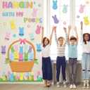 71Pcs Easter Bunny Bulletin Board Classroom Decorations Spring Candy Bunnies Egg Door Decorations Multi-Color Rabbits Paper Cutouts Door Wall Stickers for Church Sunday School Chalkboard Decor