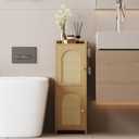 Arbuxzuy Rattan Bathroom Storage Cabinet,Corner Floor Cabinet with 2 Doors and Adjustable Shelf, Narrow Toilet Paper Cabinets with 2Hooks,Toilet Organizer for Small Spaces,7.87"D*9.84"W*29.72"H Oak