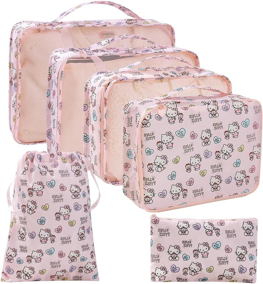 AmBealla 6 Set Travel Organizer,Packing Cubes for Travel Luggage Organizer Bags,Waterproof Pink Twill,Cute Packing Organizers for Business/Vacation,Women's Clothes Storage