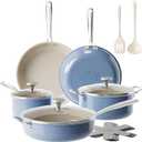 Redchef Ceramic Nonstick Cookware Set,14pcs Pots and Pans Set Non Stick,Induction Cookware with Stainless Steel Handle,Non Toxic Kitchen Cooking Set,Dishwasher & Oven Safe,PFAS PFOA & PTFE FreeBlue