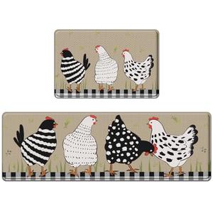 Nesphy Anti-Fatigue Rooster Kitchen Rug Set of 2 Cushioned Chicken Rug for Floor, Farmhouse Standing Mat Waterproof Non-Slip Mat PVC Ergonomic Comfort Foam Kitchen Decor,17.3 x 47 in + 17.3 x 29 in