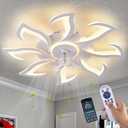 Modern Ceiling Fan with Light and Remote, Low Profile Ceiling Fans with Lights, 36 Inch White Flush Mount Ceiling Fan with 3 Light Color 6 Speeds, Fandelier Ceiling Fan for Living Room (Malnutcolor)