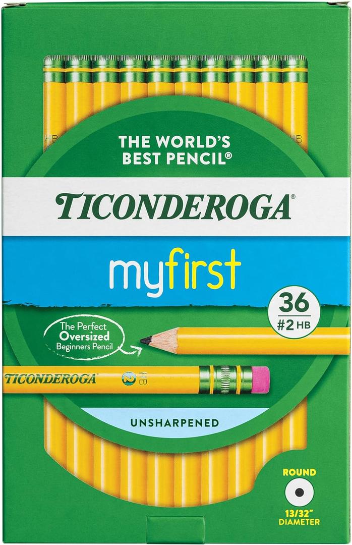Ticonderoga My First Wood-Cased Pencils, 2 HB, Yellow, 36 Count