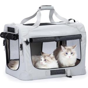 Extra Large Cat Carrier for 2 Cats, Collapsible Soft Sided Pet XL Crate for Large Mudium Big Cat 20lbs+, Car Travel Portable Bag for Long Trips Ride 24"x16.5"x16.5" (Starry Grey)
