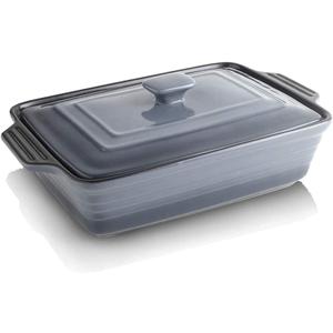 Ceramic Casserole Dish with Lid, Covered Rectangular Casserole Dish Set, Lasagna Pans with Lid for Cooking, Baking dish With Lid for Dinner, Kitchen, 9 x 13 Inches, Reactive Glaze (Gradient Grey)
