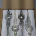 KI Store Finial Mercury Glass Christmas Ornaments Silver Champagne 4pcs 8-Inch Large Hanging Christmas Tree Decorations for Xmas Tree Holiday Décor