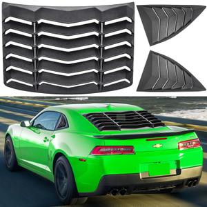 Rear+Side Window Louvers for Chevrolet Chevy Camaro 2010 2011 2012 2013 2014 2015 Windshield Sun Shade Cover Vent GT Lambo Style Custom Fit All Weather ABS (Matte Black)