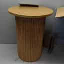 Round Fluted Drink Table - Modern Home, Bedroom, and Living Room Desk Furniture - Small Wooden Round End Table with a Solid Base and Wood Veneer Top (Natural Oak Finish)