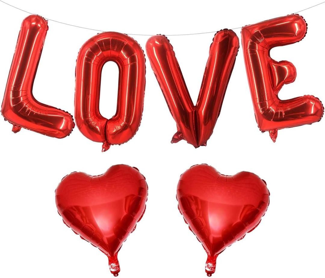 16 Inch Red Love Red Heart Balloons, 6 Pcs Red Letters Love Balloons Red Heart Balloons Banner for Valentine's DAY Wedding Ceremonies Party Decorations Love