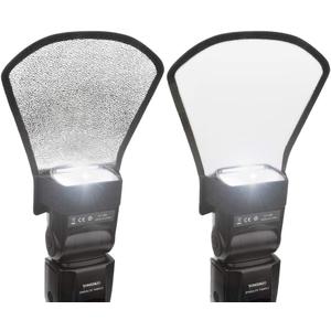 2 Pack Flash Diffuser Reflector - 2-Sided White/Silver Bend Bounce Flash Reflector Kit with Elastic Strap for Canon, Nikon, Sony, Fuji and All Speedlight Flashes