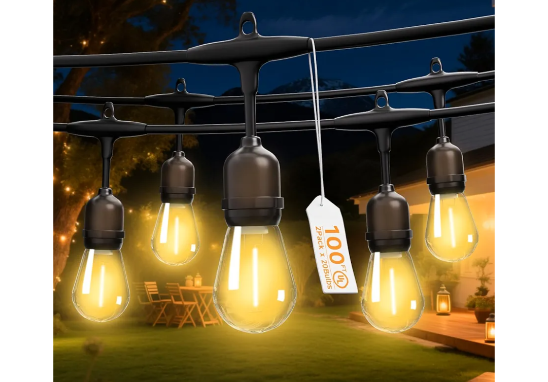 Outdoor Safety String Lights 100FT - Commercial Grade Low Voltage Strand with 40 S14 Shatterproof Bulbs for Tree Garden Yard bistro Cafe | Warm Yellow 3500K Party Lights | IP65 Waterproof | UL Listed