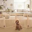 YOCAN Paint-Free Wooden Freestanding Dog Gates for The House,Doorways, Stairs,Wood Dog Fences Indoor Pet Gate,Step Over Fence-4 Panel H:23