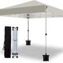 10×10FT Pop Up Canopy with One Push Setup,Heavy Duty Waterproof Folding Tent for Camping Parties Events Parties,Outdoor Canopy,Portable Sun Shelter,3 Adjustable Height,Beige