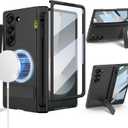 for Samsung Galaxy Z Fold 6 Case with Integrate Thinner Pen Holder, Built in Screen Protector, for Round Shape Magsafe Accessories, Adjustable Metal Stand, Magnetic 2024, Clear