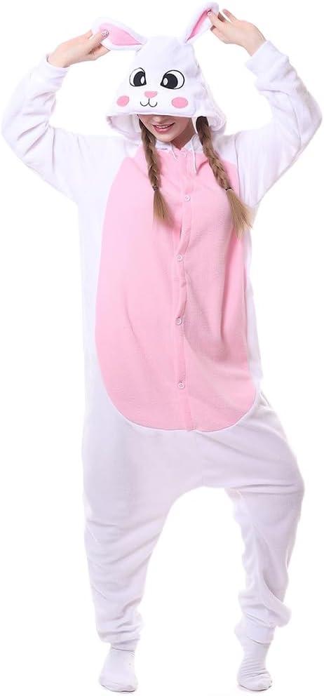 RANRNAR Adult Onesie Pajamas,Halloween Animal Costume,Cosplay Christmas Sleepwear Jumpsuit onesie for women (White, S)