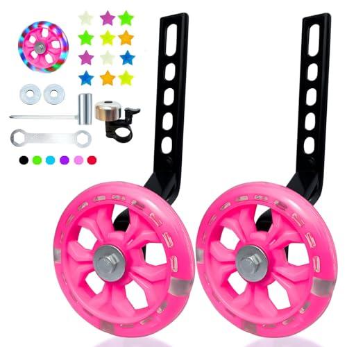 DDJKCZ Training Wheels Flash Mute Big Wheel Compatible for 12 14 16 18 20 inch Single Speed Bicycle (Beautiful rose)