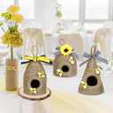 Bee Hive Decor,3 Pack Bumble Bee Rustic Hive,Natural Bee House, Bumble Bee Theme Party Decor Spring Summer Rustic Farmhouse Kitchecn Table Decorations, Honey Bee Tiered Tray Decoration