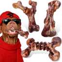 Dog Toys for Aggressive Chewers - 3 Pack Bacon Flavored Indestructible Dog Toy, Big Tough Chew Bone for Medium Large Breed 25-90lbs to Keep Them Busy, Happy Dog Gift (Brown)