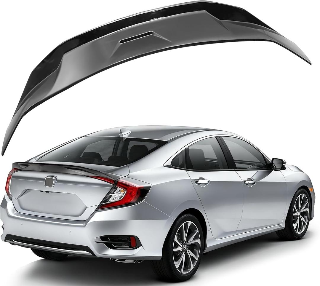 Civic Spoiler Rear Spoiler Compatible with 2016-2021 Civic 10th Gen 4-Door Sedan Highkick Duckbill ABS Rear Trunk Spoiler (Glossy Black)