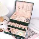 Jewelry Organizer Box PU Leather Double-Layer Pull-Out Drawer & Multiple Compartments - Premium Jewelry Storage for Necklaces, Rings, Bracelets - Nice Christmas Gift for Women, Men (Green)