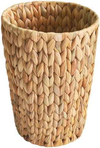 Coeusy Wicker Trash Can, Small Bathroom Trash Can, Water Hyacinth Wicker Waste Basket for Bathroom, Boho Waste Basket for Bedroom, Home Office, Compact Spaces (2 Gallon Round)