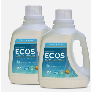 Ecos 2x Liquid Laundry Detergent, Free & Clear, 100 Fl Oz Pack of 2