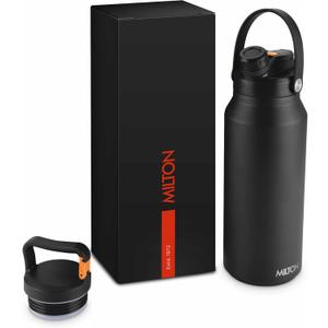 Milton 40 Oz Stainless Steel Water Bottle with Straw Lid - 2 lids included, Double Walled Vacuum insulated Thermos, 12 Hour Hot, 24 Hour Cold, Leak proof design for Sports, Gym, Ultrasip, Black