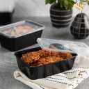 Black Rectangle Food Containers - 25 oz, Plastic - Case of 120 - For Meal Prep, Takeout & Food Storage, Large