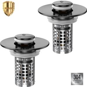 Bathroom Sink Drain Strainer(2PCS), Pop-up Sink Drain Strainer with Removable Stainless Steel Strainer Basket Hair Catcher, Bathroom Sink Strainer for Bathroom Sink Stopper Replacement