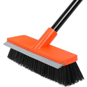 Deck Brush with Long Handle, Stiff Bristle Floor Scrub Broom, 55'' Outdoor Scrubber Remove Dirt, Leaves, Snow on Carpet, Patios, Garage, Concrete (Orange)