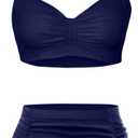 Holipick Women High Waisted Bikini Set Two Piece Swimsuit Tummy Control Bathing Suit Vintage Halter Swimwear (X-Small, Navy Blue)