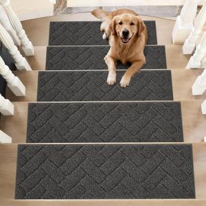 BEQHAUSE Edging Stair Treads for Wooden Steps 9" x 28", Non Slip Carpet Stair Treads Indoor Stair Runners, Soft Stair Rugs, Machine Washable, 100% Polyester, TPE Backing, 15pcs, Charcoal