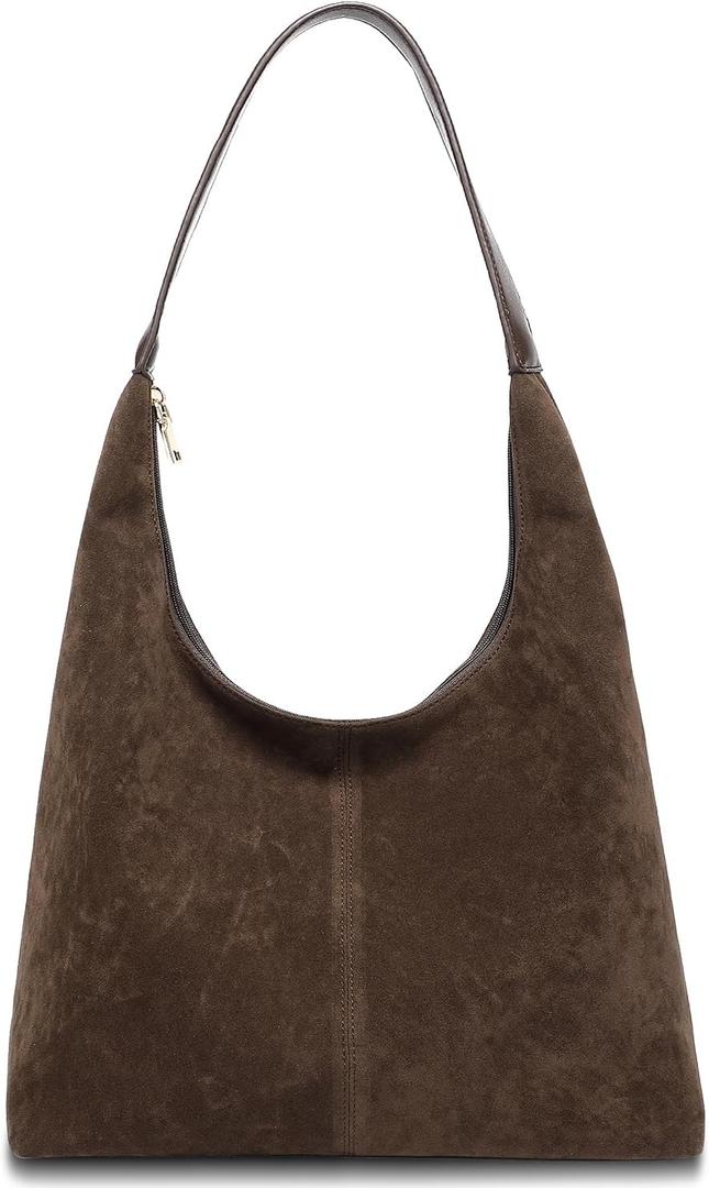 Suede Bag for Women,Suede Tote Bag,Suede Hobo Bags,Suede Handbag, Suede Slouchy Shoulder Bag (Brown)