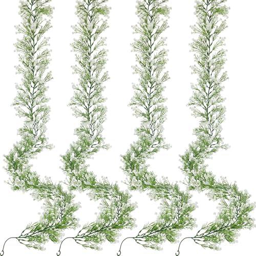 Serwalin 4Pcs 5.9 Ft Babys Breath Garland, 162 Branches White Artificial Baby Breath Flower Vines, Faux Plastics Garland Gypsophila Hanging Flower Vines for Wedding Arch Party Table Home Wall Decor