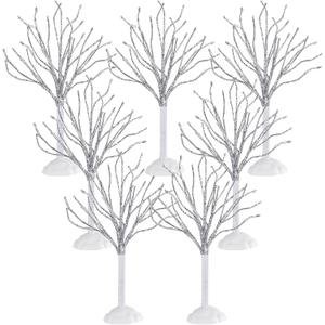 Xinnun 7 Pcs Mini Christmas Decor Trees Snow Covered Branch Village Winter Model Trees, Artificial Displays Tree, Bare Branch Tree for Holiday Decorations Accessory Figurine Fairy Tale Garden(White)