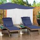 2PCS Outdoor Water-Resistant Olefin Chaise Lounge Cushions with Pillow, Weather and Fade Resistant Foldable Quilted Patio Reclining Lounger Chair Cushions with Straps, Dark Blue, 81"L x 27"W