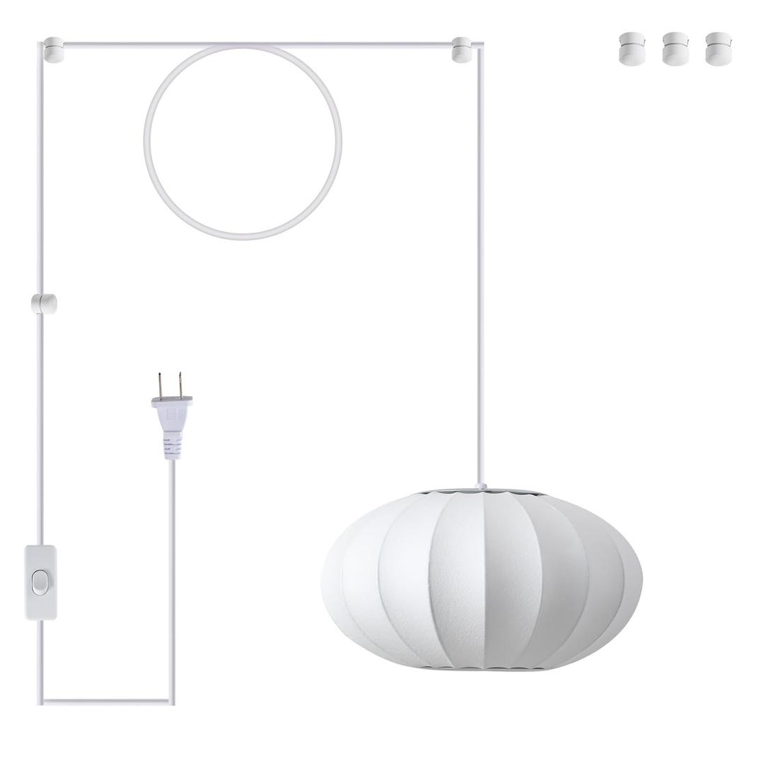 Fivemengo 19.7in Plug in Lantern Pendant Light, White Imitation Silk Pendant Light Wabi Sabi Saucer Japanese Bubble Hanging Lamp Chandelier for Living Dinning Room Kitchen Island Bedroom 1 Pack
