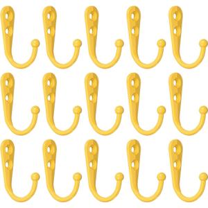 uxcell Wall Hooks, 15Pcs - Zinc Alloy Single Prong Wall Mounted Clothes Hook, Double Hole Hooks for Hanging Towel Coat Backpack Scarf Keys Hat Cup (Yellow)