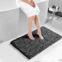 Yimobra Black and White Bathroom Rugs, Luxury Fluffy Bath Mats, Non Slip, Water Absorbent Microfiber, Machine Washable, Plush Runner Carpet Shower Rugs, Thick Matts for Bathroom Floor & Tub, 44"x 24"