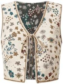 GORGLITTER Women's Sleeveless Western Rodeo Country Concert Cowgirl Outfit Tie Front Cardigan Vest Top Casual Trendy L